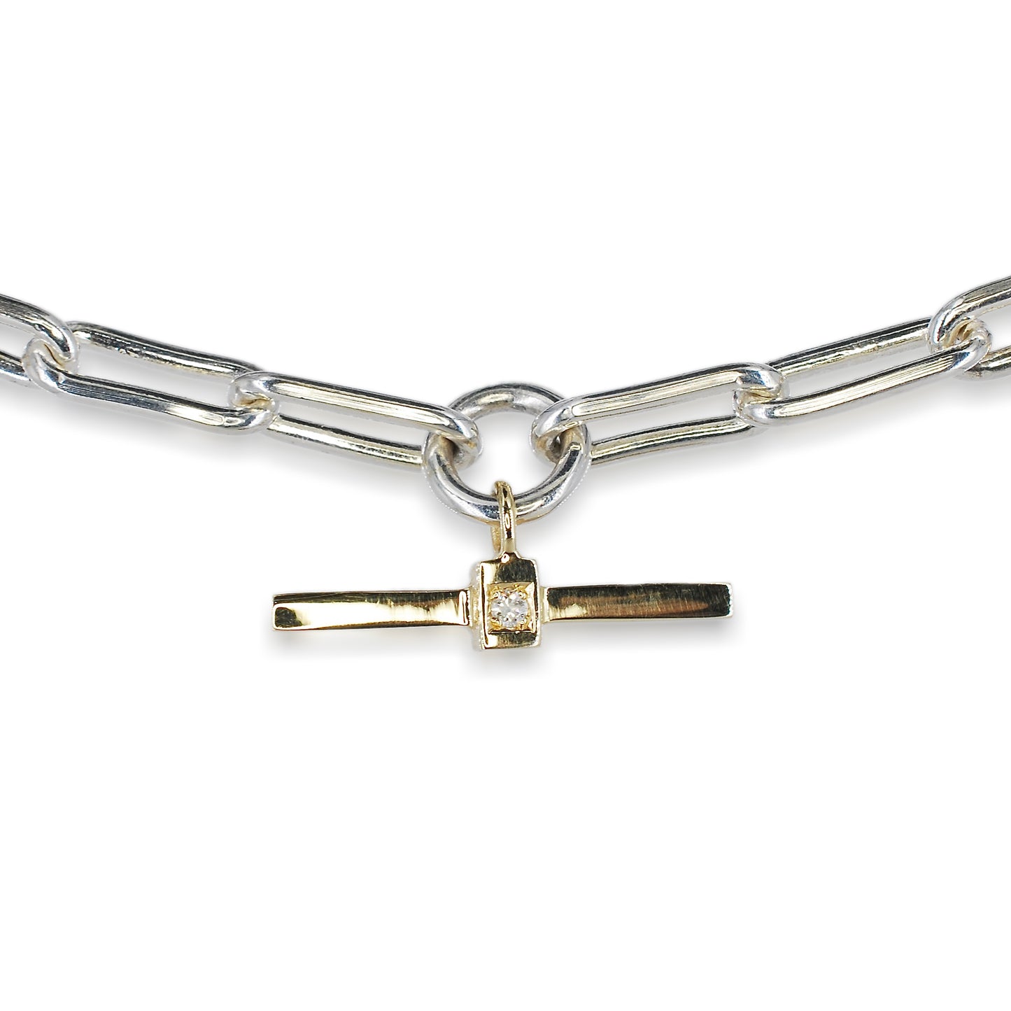 Bar-T Diemwnt Arian ac Aur 9ct