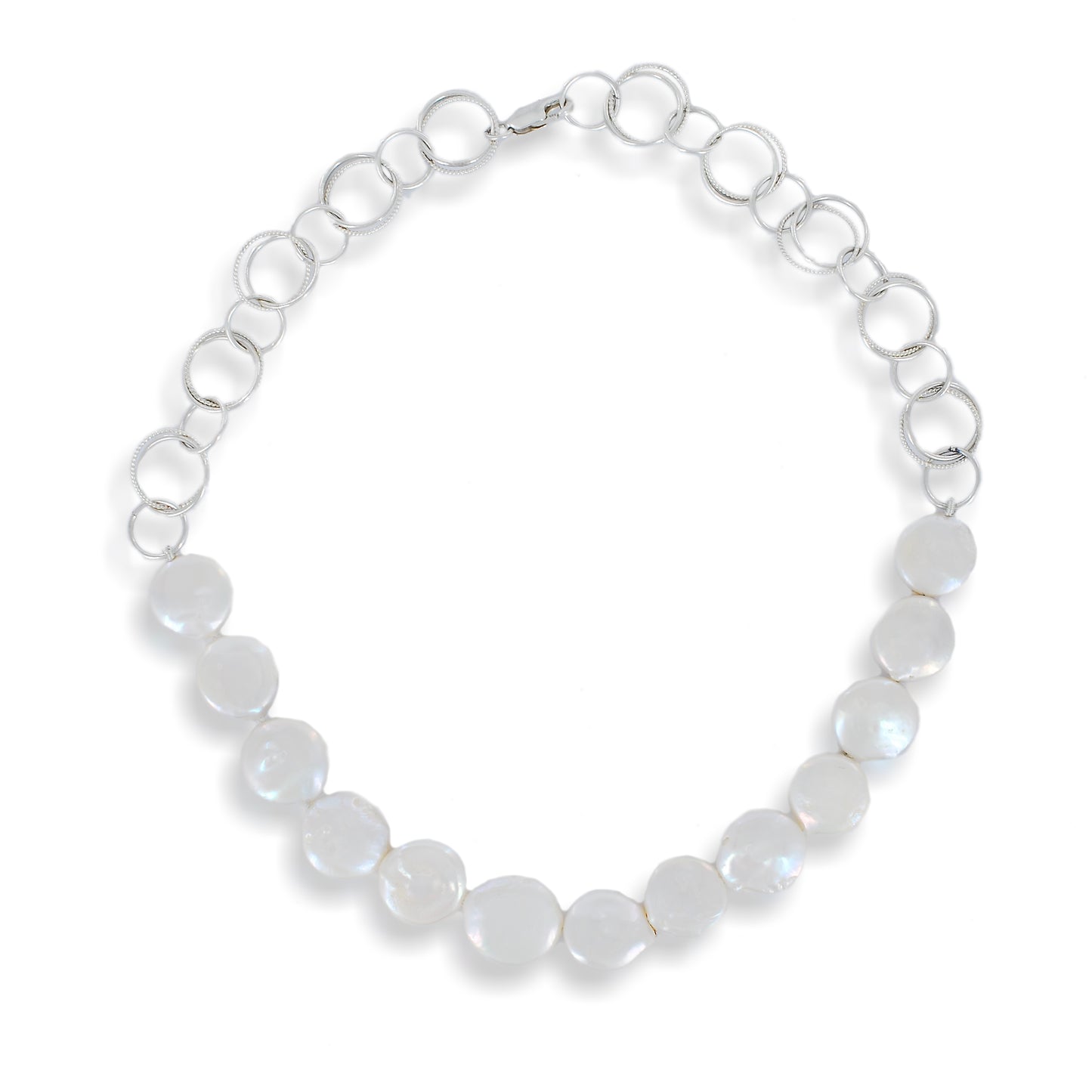White Florin Pearls & Silver Circles
