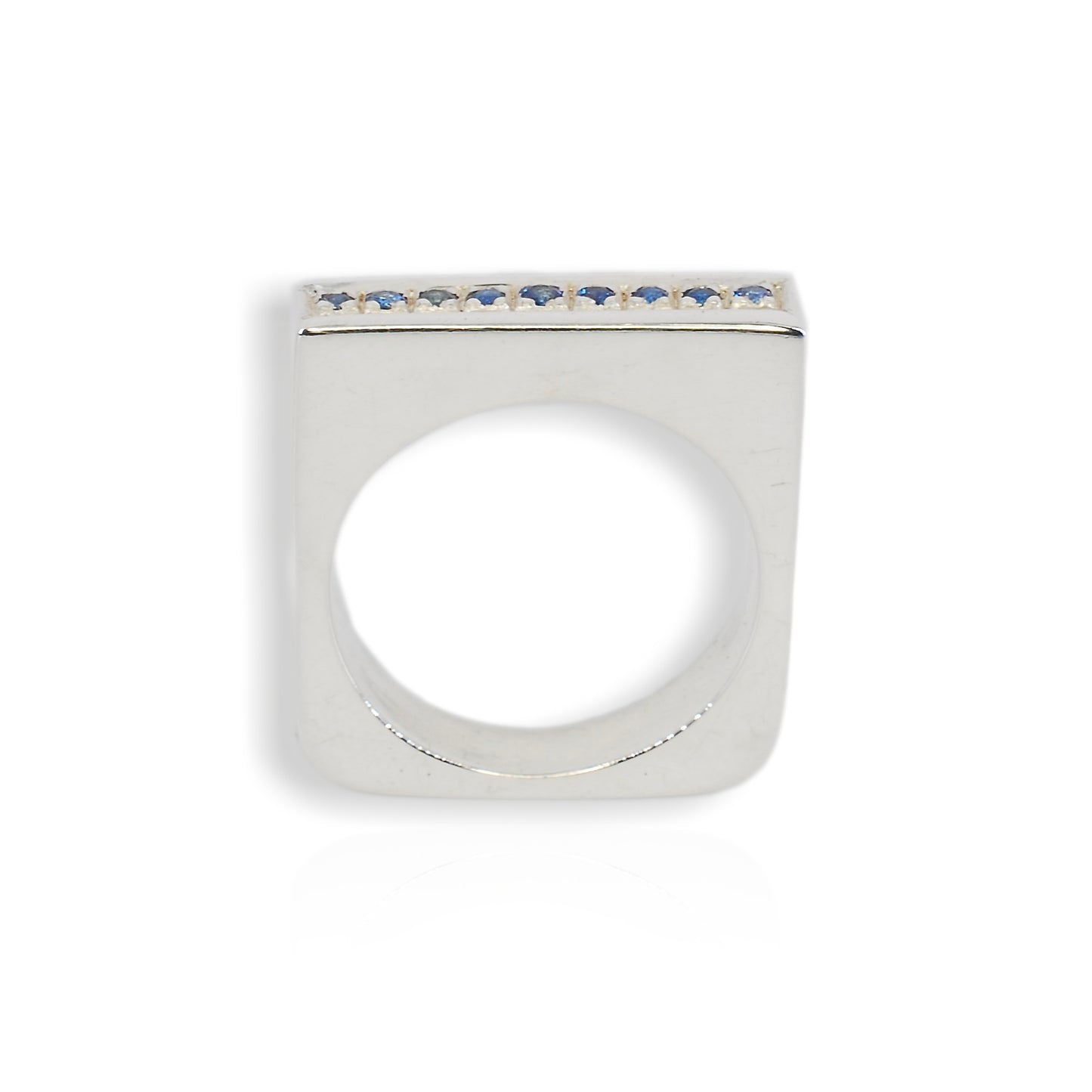 Silver Sapphire Square Ring