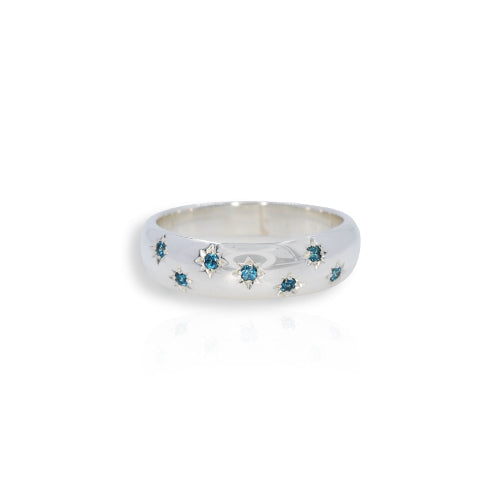 Silver Satellite Blue Topaz Ring