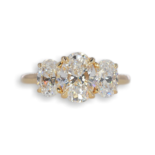 Yellow Gold 3 Stone Oval Diamond Ring