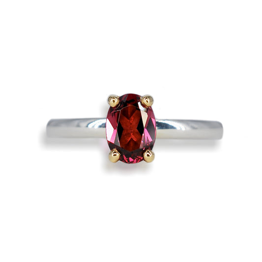 9ct Yellow Gold & Silver Rhodolite Garnet Ring