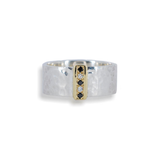 Silver Textured & 9ct Diamond Ring