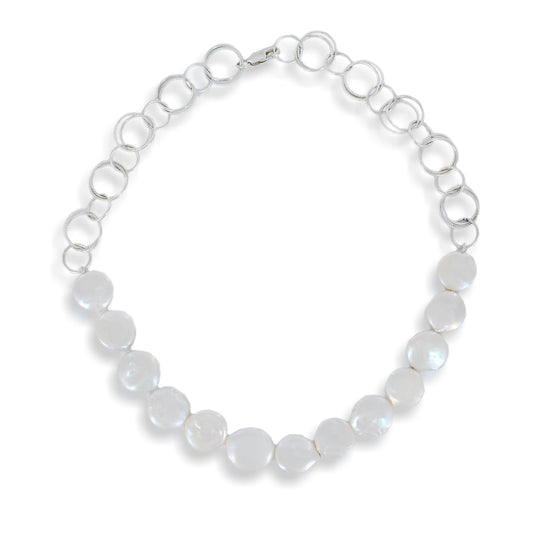 White Florin Pearls & Silver Circles