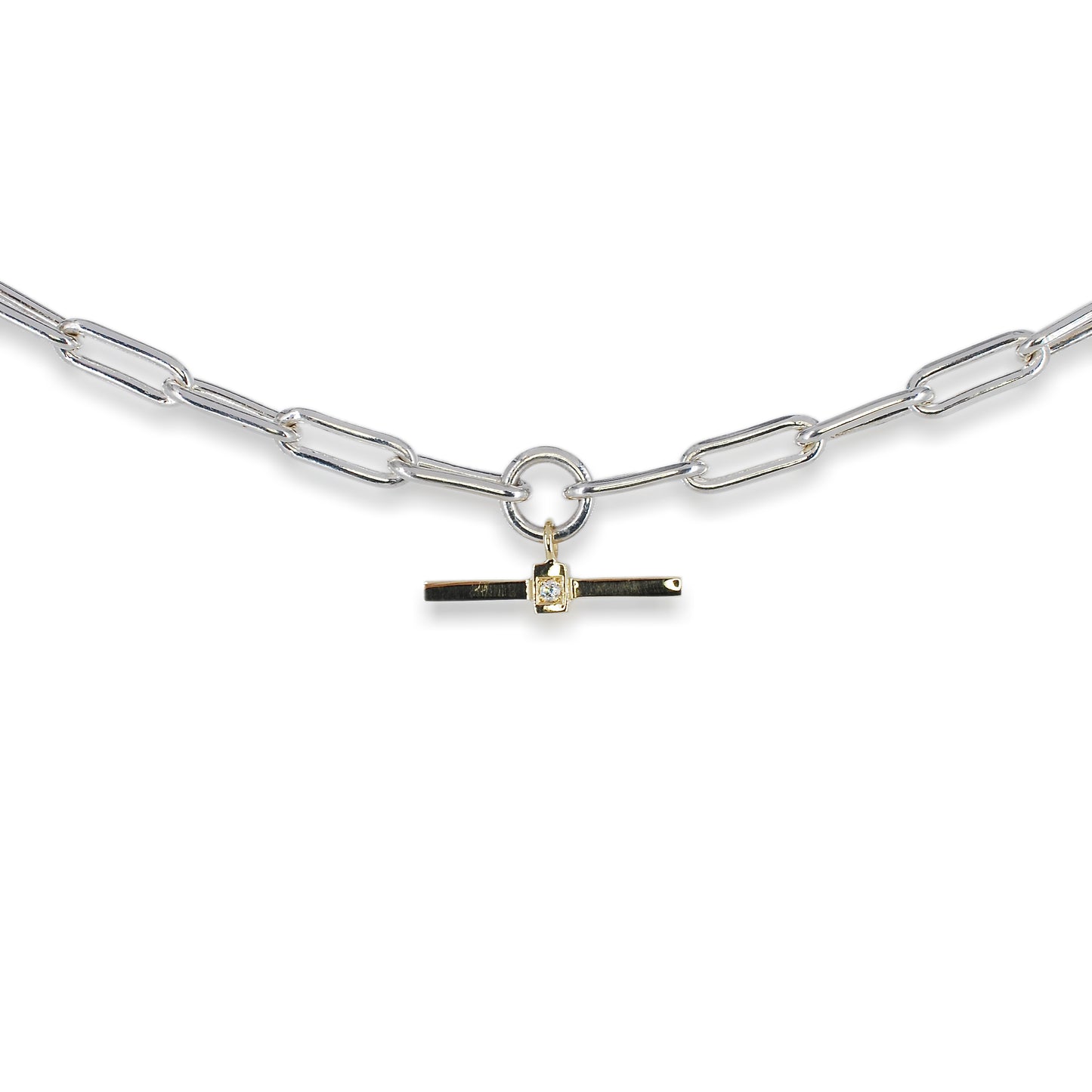 Bar-T Diemwnt Arian ac Aur 9ct
