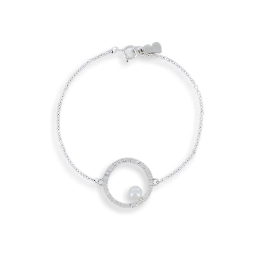 Silver Medium Cylch Bracelet With Pearl