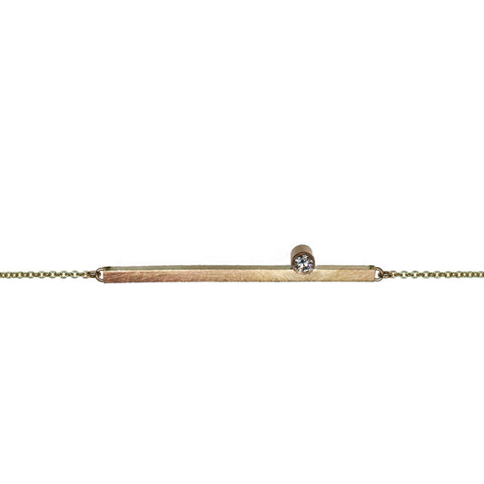 Breichled Stix Aur Melyn 9ct gyda Diemwnt Dwbl