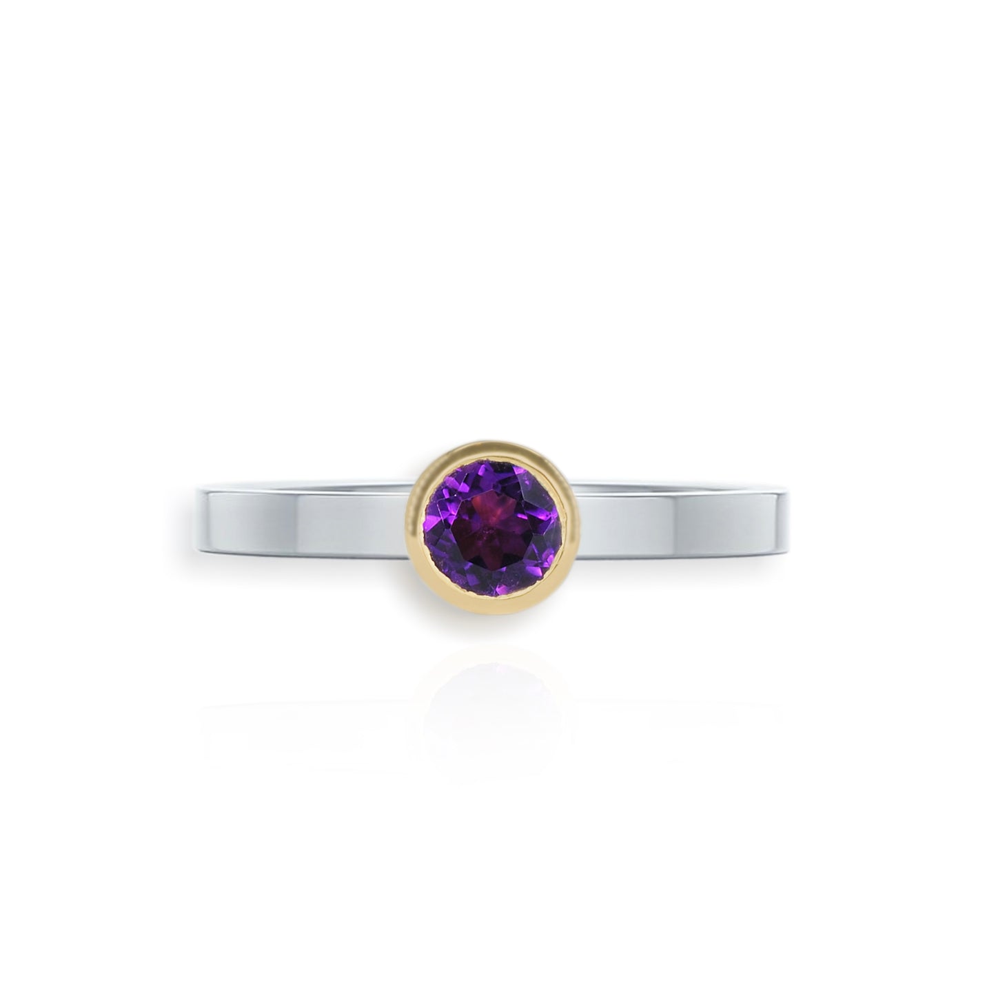 Modrwy Pentyrru Amethyst Porffor Arian ac Aur
