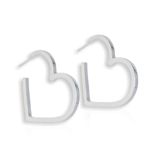 Large Silver Heart Hoop Earrings