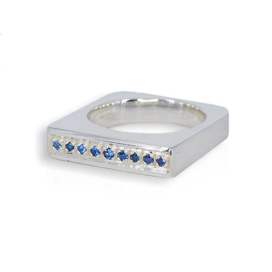 Silver Sapphire Square Ring